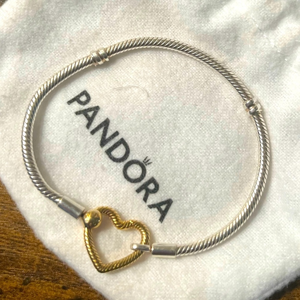 Two Tone Pandora Moments Heart Closure Snake Chain Bracelet